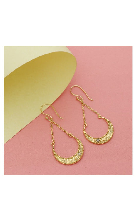 Earring brass gold plated freshwater pearl 42x23mm