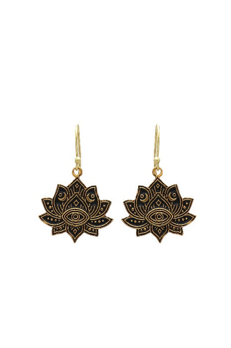 Earring brass gold plated lotus flower 21x23mm