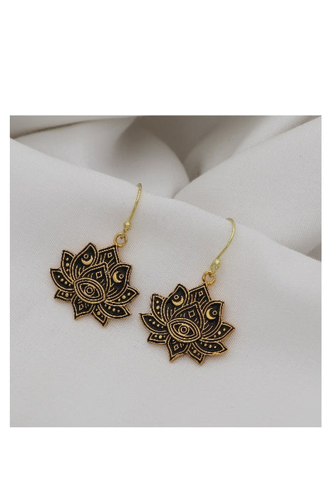 Earring brass gold plated lotus flower 21x23mm