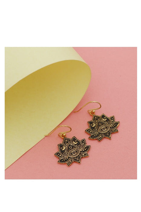 Earring brass gold plated lotus flower 21x23mm