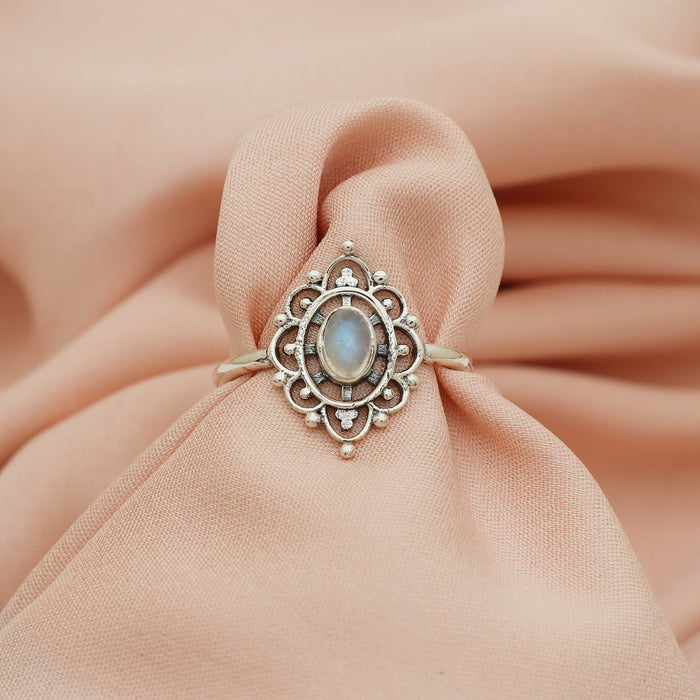 Bague argent pierre de lune arc-en-ciel