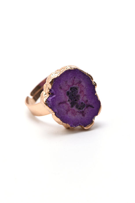 Ring adjustable purple druse stone