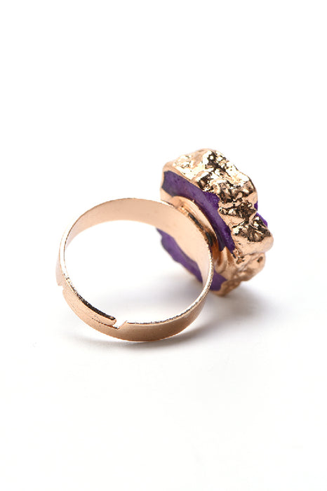 Ring adjustable purple druse stone