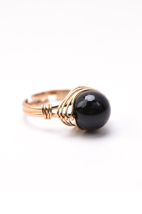 Ring adjustable black obsidian