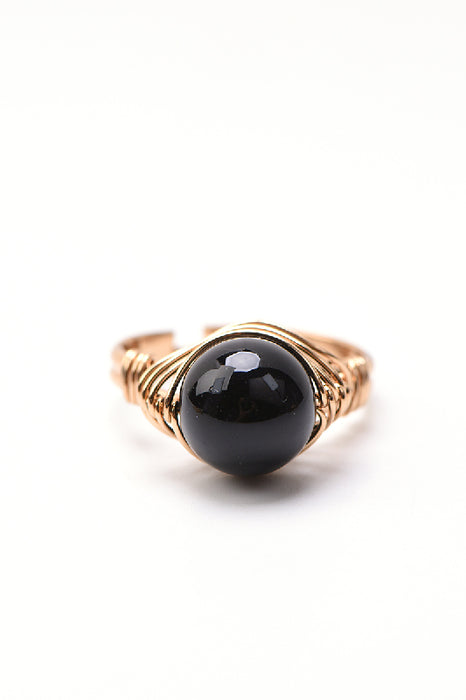 Ring adjustable black obsidian