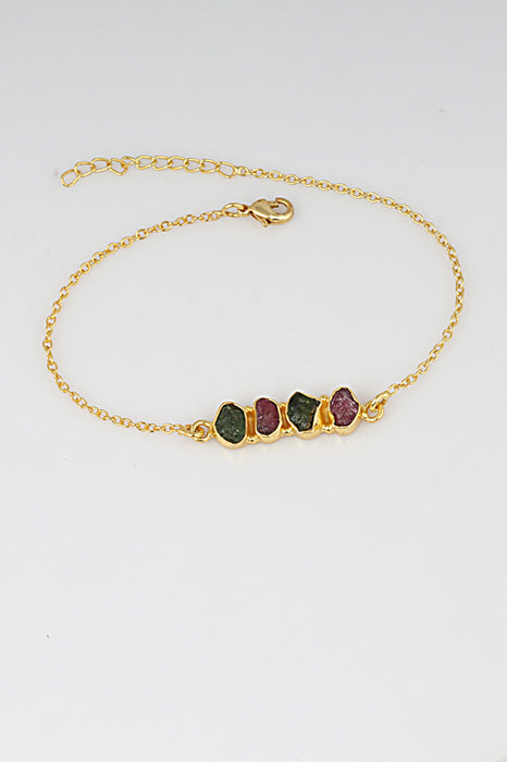 Bracelet brass gold plated with 4 stones tourmaline