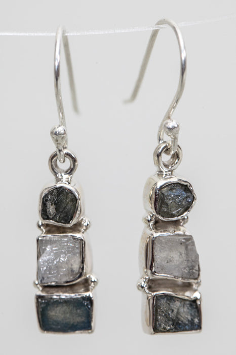 Silver earring 3 stones moonstone/labradorite