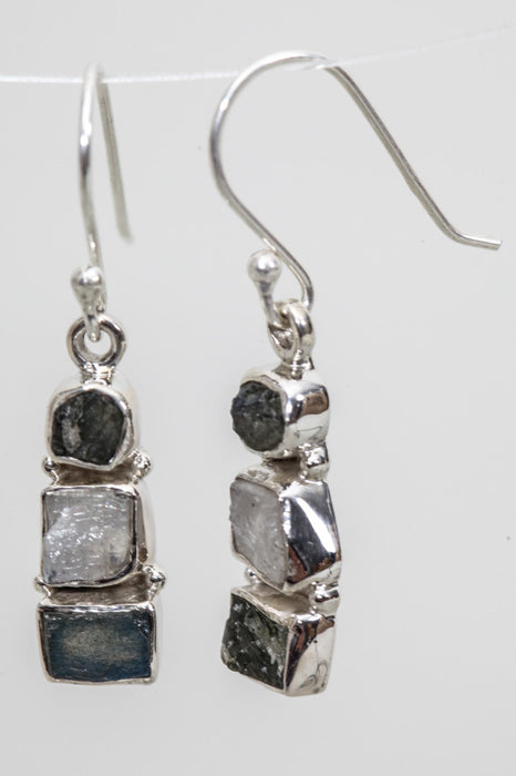 Silver earring 3 stones moonstone/labradorite