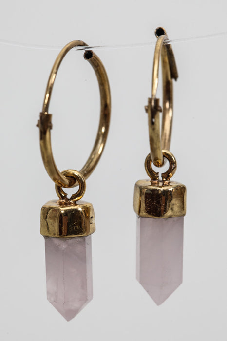 Earring brass gold plated rose quartz