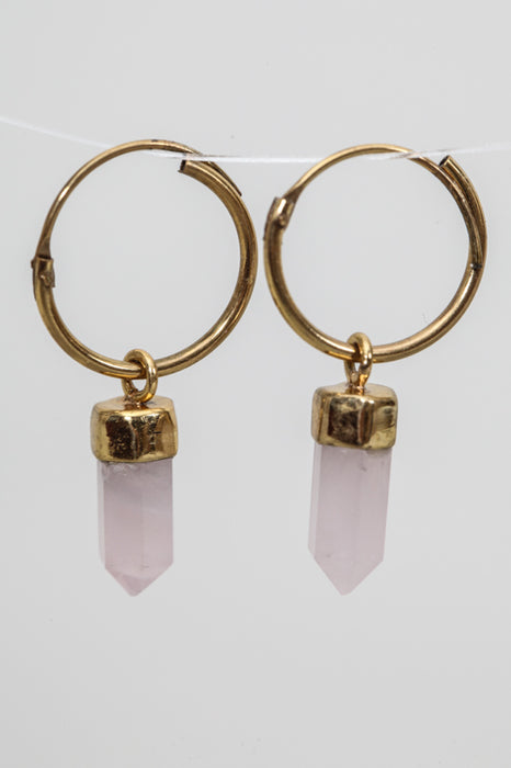 Earring brass gold plated rose quartz