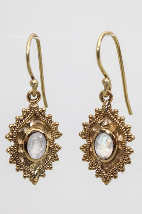 Earring brass gold plated moonstone