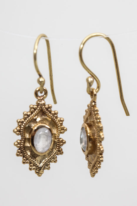 Earring brass gold plated moonstone