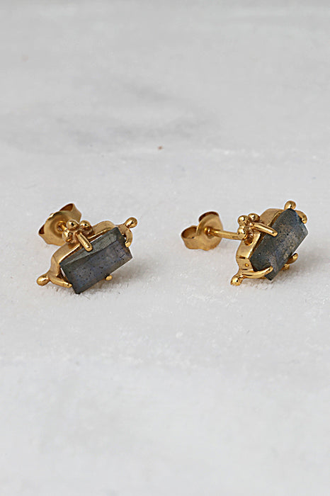 Stud earrings brass gold plated labradorite