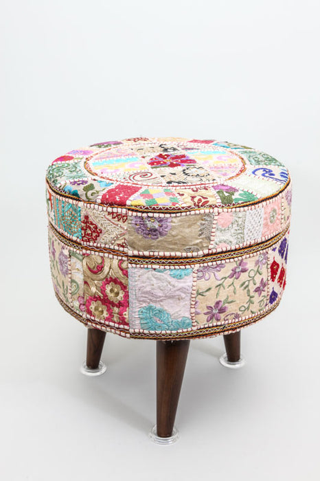 Stool 3-leg beige patterned 40 x 40 x 40 cm