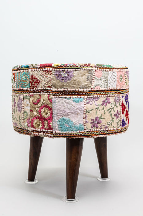 Stool 3-leg beige patterned 40 x 40 x 40 cm