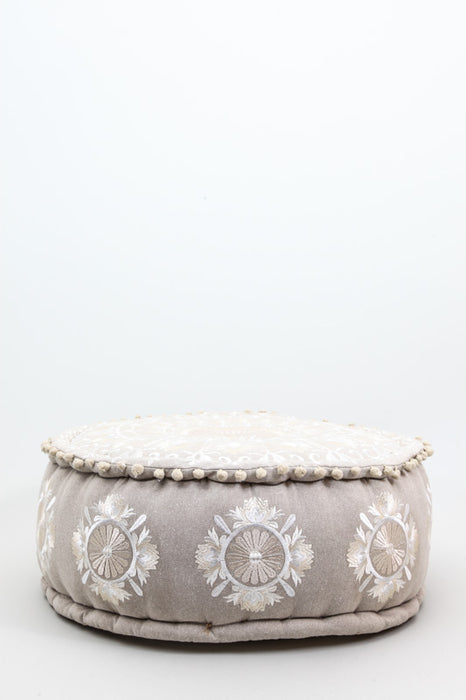 Pouf rond blanc cassé/beige à motifs 60 x 25 cm