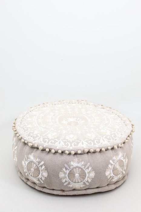 Pouf rond blanc cassé/beige à motifs 60 x 25 cm