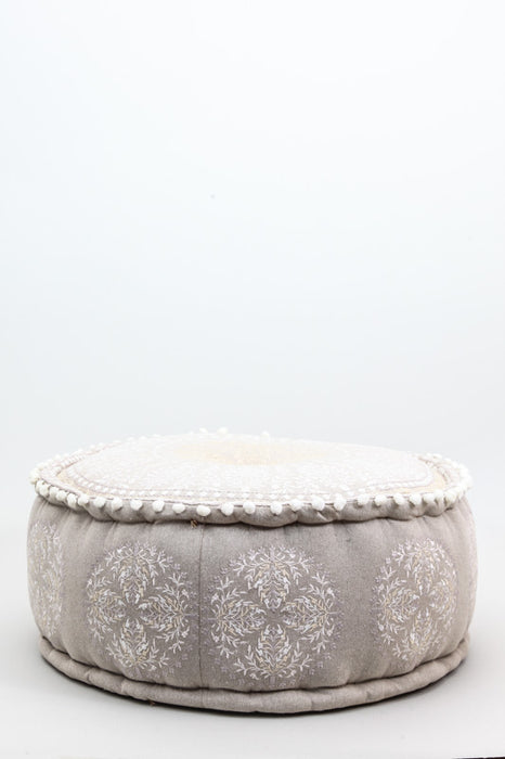 Puff round off-white/beige patterned 60 x 25 cm