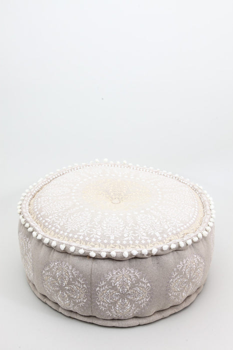 Puff round off-white/beige patterned 60 x 25 cm