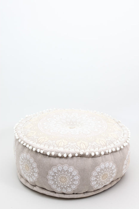 Puff round off-white/beige patterned 60 x 25 cm