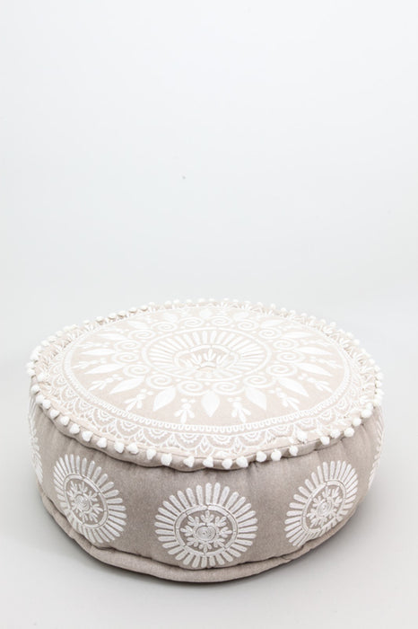 Puff round white patterned 60 x 25 cm