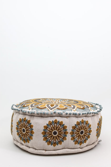 Puff round mustard yellow/brown/multicolor patterned 60 x 25 cm