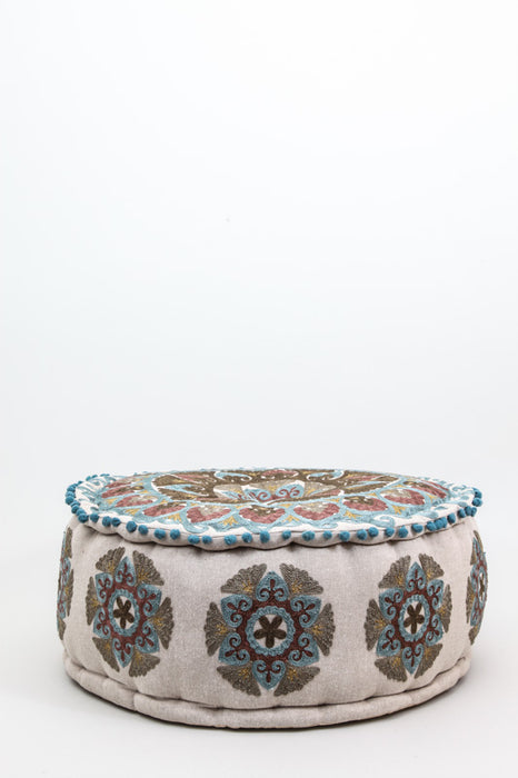 Pouf rond marron/bleu clair/multicolore 60 x 25 cm