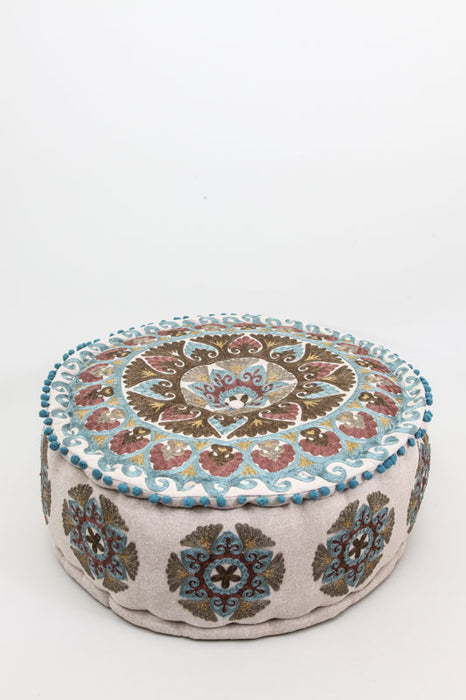 Pouf rond marron/bleu clair/multicolore 60 x 25 cm