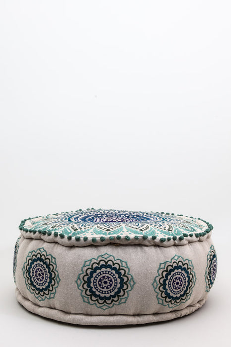 Puff round blue/sage patterned 60 x 25 cm