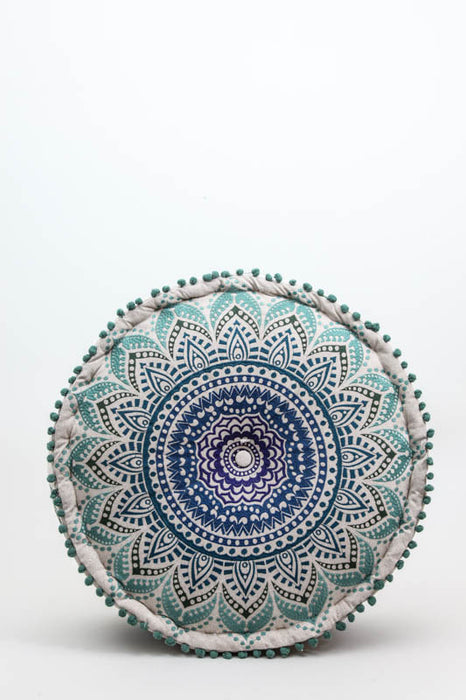 Puff round blue/sage patterned 60 x 25 cm