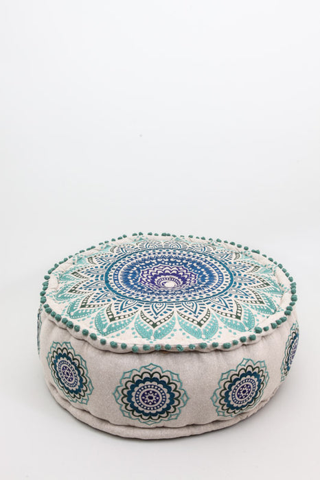 Puff round blue/sage patterned 60 x 25 cm