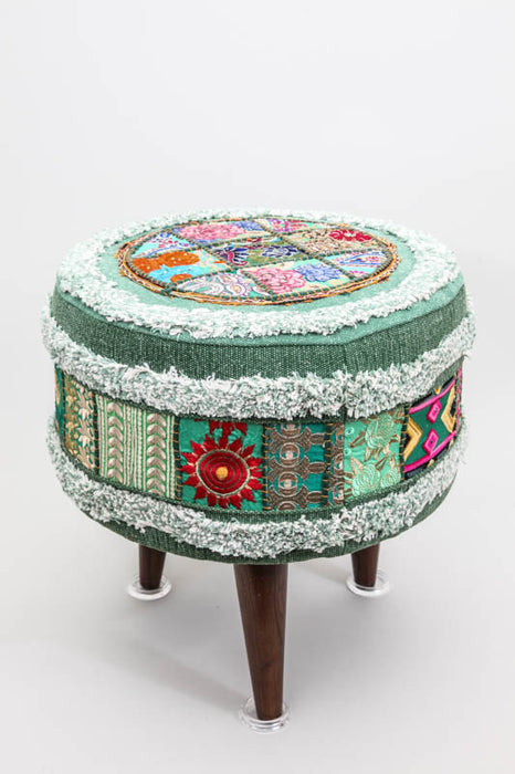 Stool 3-leg green patterned 40 x 40 x 40 cm