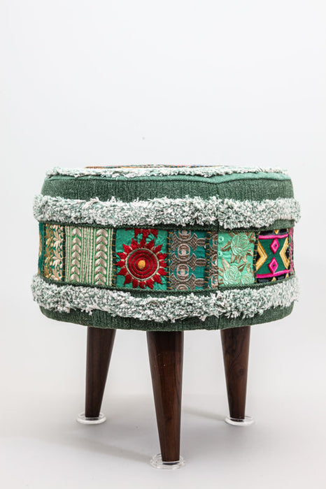 Stool 3-leg green patterned 40 x 40 x 40 cm