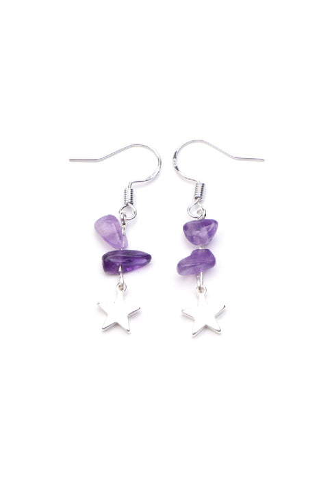 Earrings Amethyst quarry stones with star