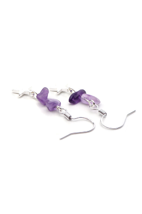 Earrings Amethyst quarry stones with star