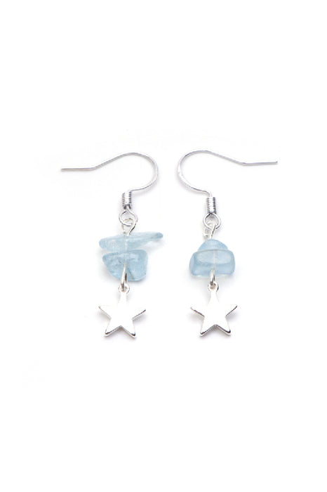 Earrings aquamarine quarry stones with star