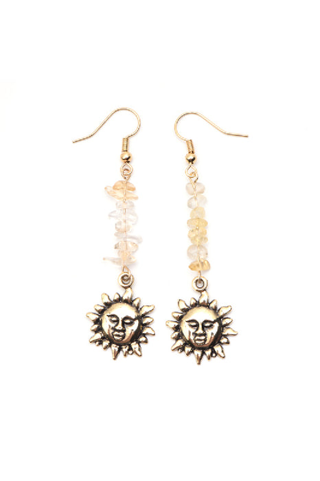 Boucles d'oreilles citrine avec soleil doré