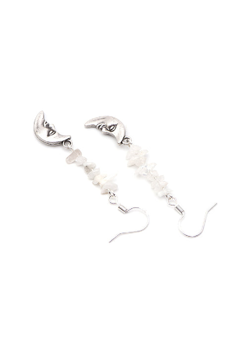 Moonstone earrings with half moon silver coloured