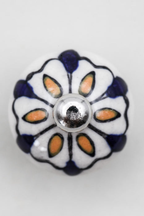 Doorknob ceramic blue patterned 2.5cm