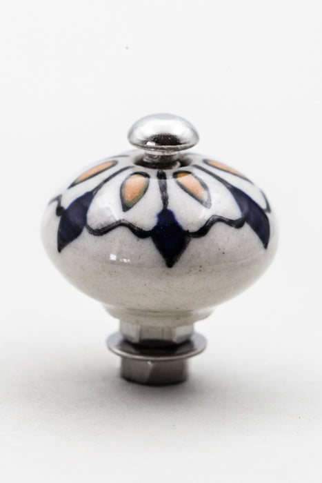 Doorknob ceramic blue patterned 2.5cm