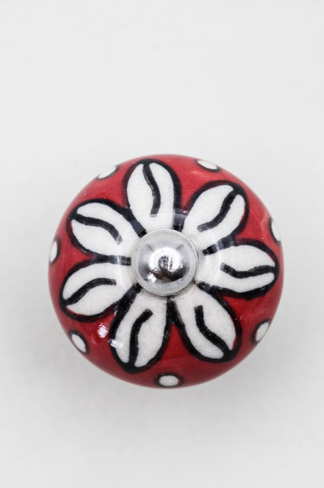 Doorknob ceramic red patterned 2.5cm