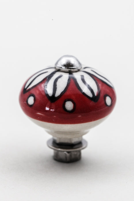 Doorknob ceramic red patterned 2.5cm