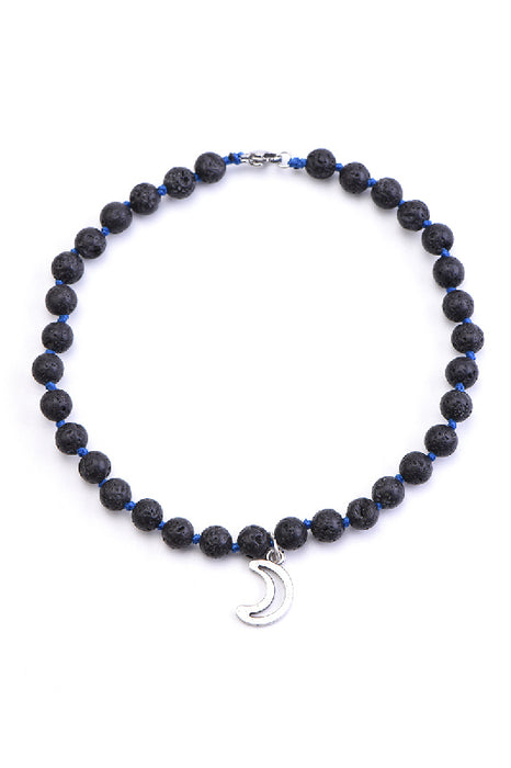 Anklet 6mm lava stone with moon pendant 26 cm