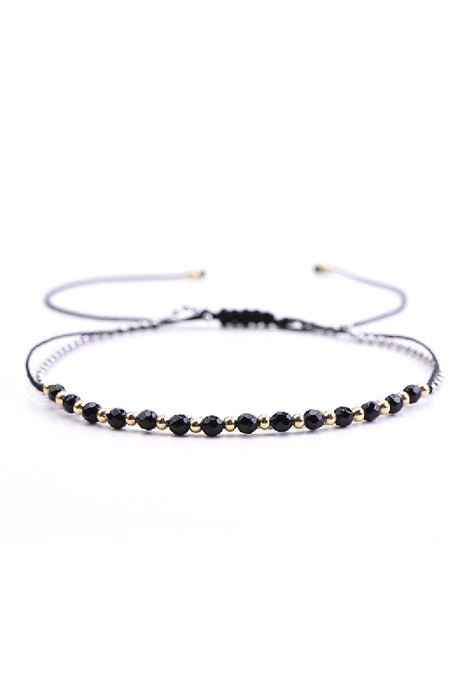 Anklet 4mm faceted black onyx, silver-coloured glass beads 26 cm