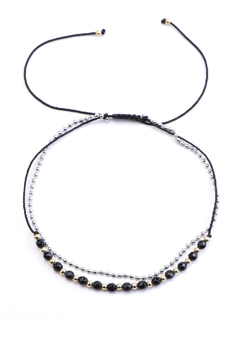 Anklet 4mm faceted black onyx, silver-coloured glass beads 26 cm