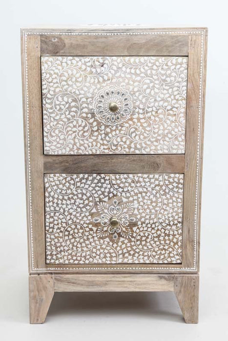 Henna painted bedside table 2 drawers 34 x 27.5 x 60 cm