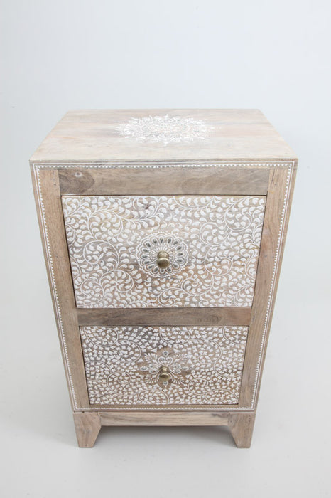 Henna painted bedside table 2 drawers 34 x 27.5 x 60 cm