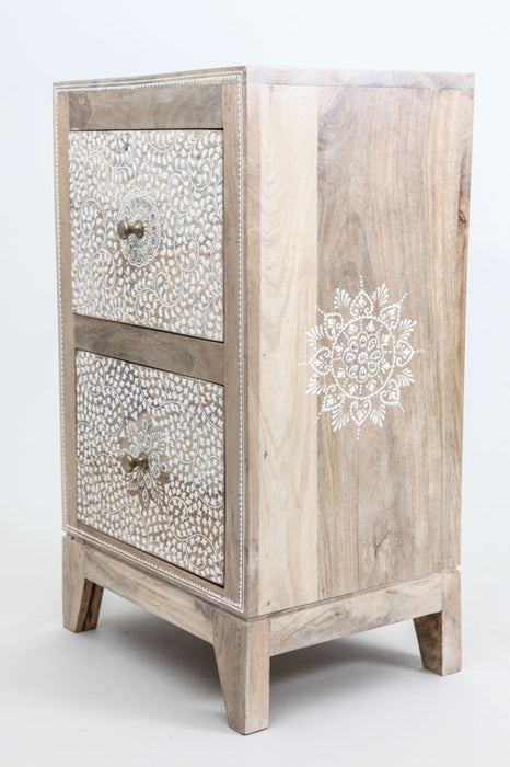 Henna painted bedside table 2 drawers 34 x 27.5 x 60 cm