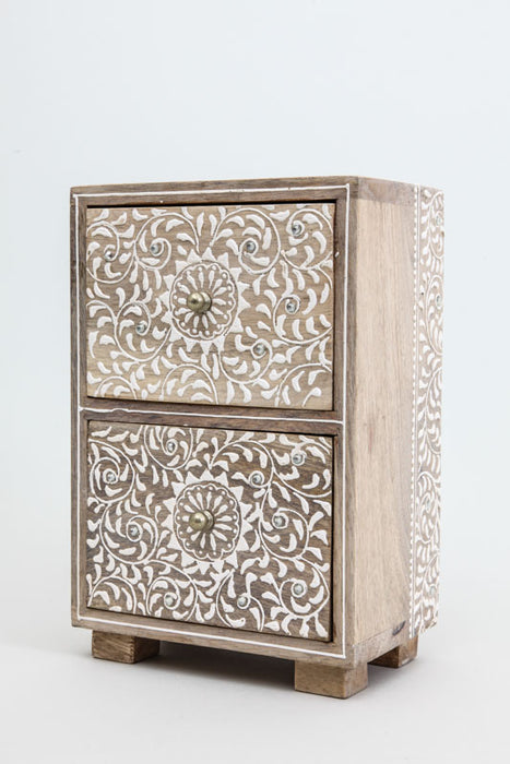 Decorative chest of drawers 2 drawers painted 16.5 x 11.5 x 25 cm