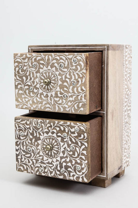 Decorative chest of drawers 2 drawers painted 16.5 x 11.5 x 25 cm